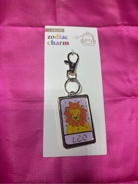 New Bag Charm Zodiac Charm Leo Keychain - Pink & Gold